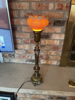 Rembrandt Masterpiece Brass Candlestick Torchiere Table Lamp footed Onyx marble