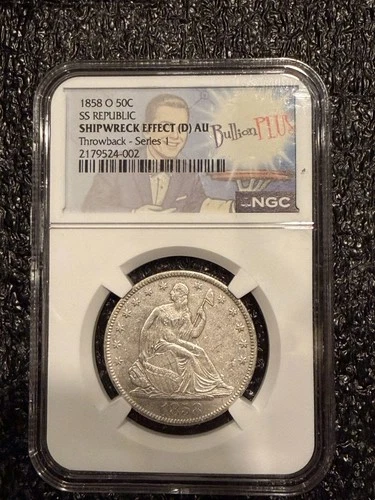 1858-O Seated Liberty Half Dollar 50 C SS Republic Shipwreck Effect NGC
