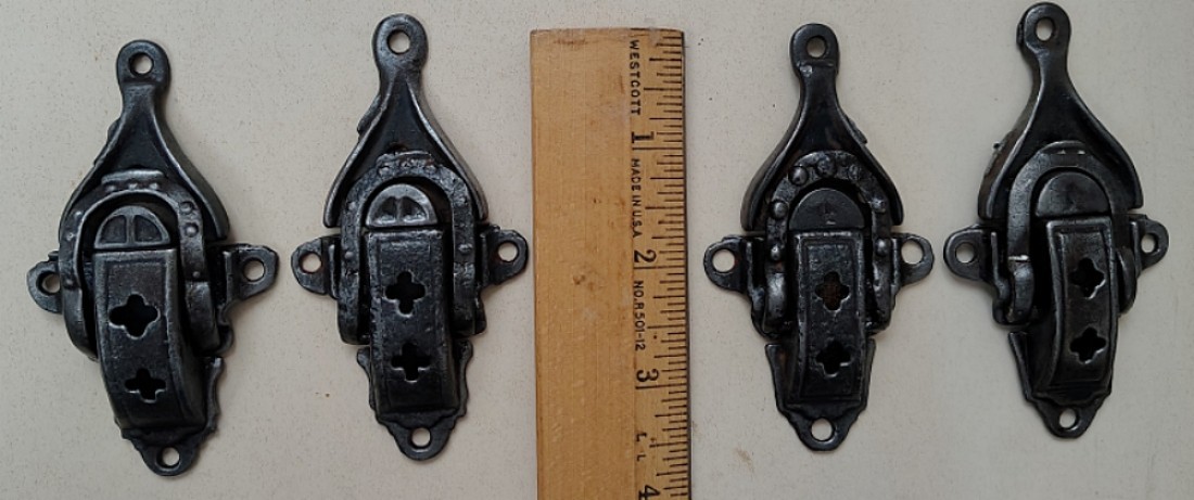1 PAIR Antique Trunk Iron #1 Latches Catch Vintage Chest Steamer Hardware Parts