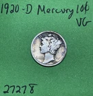 1920-D Mercury Dime 10c Vg Very Good 90% Silver