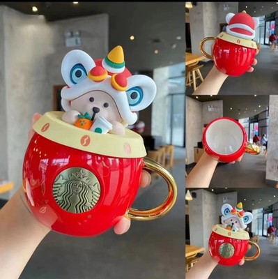 Hot Starbucks Dancing Lion Bear Drumming Style Coffee Mug Holiday Gift 12oz
