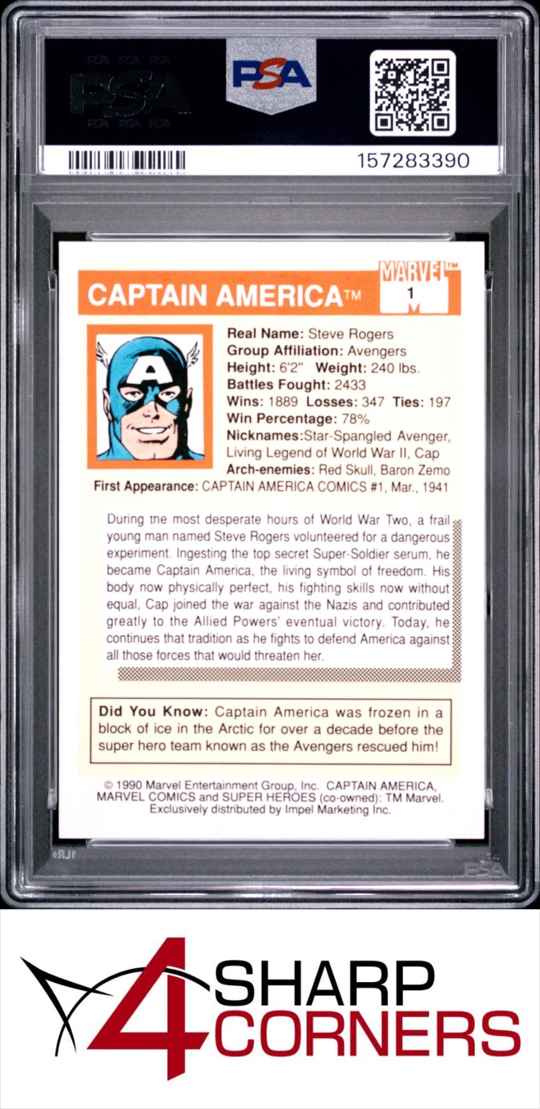 1990 MARVEL UNIVERSE #1 CAPTAIN AMERICA PSA 10 view 2