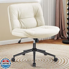 OLIXIS Criss Cross Chair with Wheels, Legged Home Office PU Leather Wide Arml