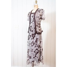 Vintage Y2K Brown Paisley Chiffon Maxi Dress, Flowy Fairycore Boho Dress Size 8