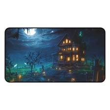 Haunted Halloween House Desk Mat, Spooky Gaming Mouse Pad, Office Decor