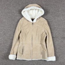 Vintage Beige Tan Suede Leather Hooded Faux F...