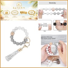 Silicone Beaded Keychain Wristlet with Tassel Hands-Free Stretchy Key Holder