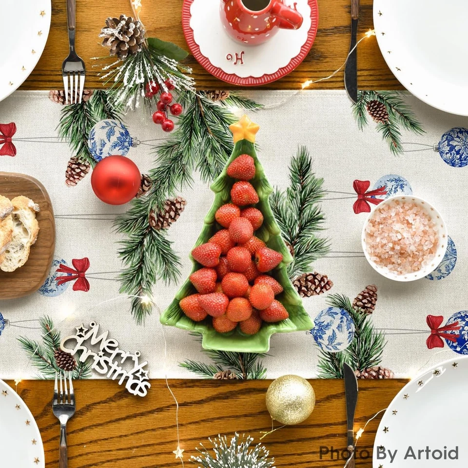 Bolas de Navidad Modo Artoid Porcelana Azul y Blanco 13 x 72, Corredor de Mesa, Beige Foto 4 de 4