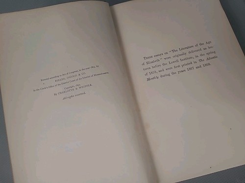 The Literature of the Age of Elizabeth (Whipple) 1899 Houghton Mifflin HC - Foto 7 di 10
