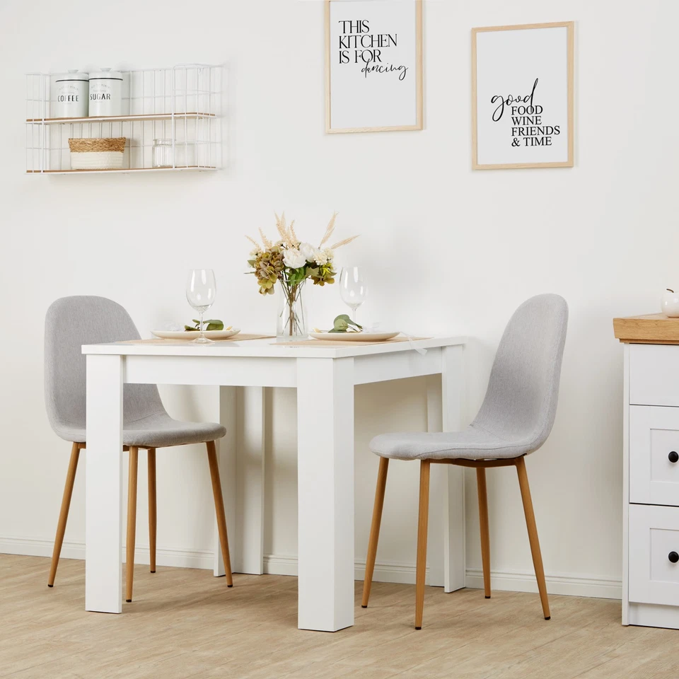 Ensemble Salle à Manger | Table 80x80 avec 2 Chaises Bois Blanc Gris Homestyle4u - Photo 1/4