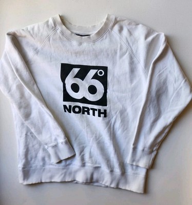66 North Iceland Crewneck Sweatshirt Mens Large White Logo Pullover Outdoor