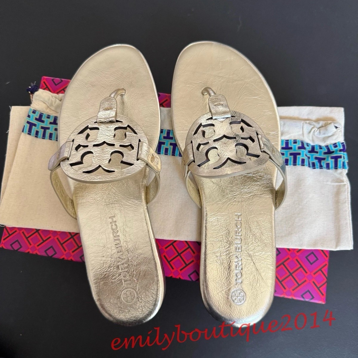 NIB Tory Burch Miller Size 8.5 Spark Gold Metallic Wrinkled