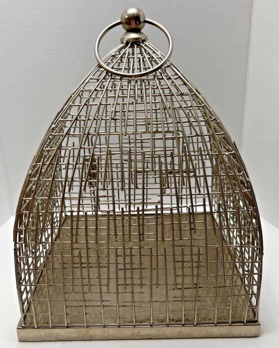 Vintage MCM Silver Brutalist Rare Bird Cage Large Hanging