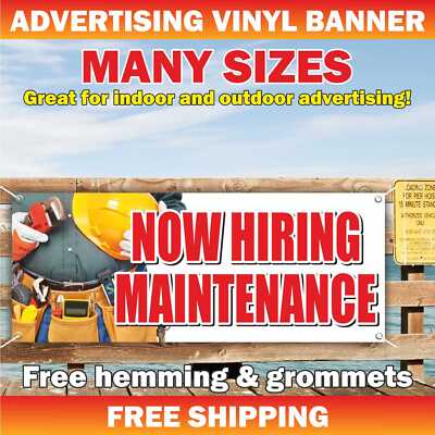NOW HIRING MAINTENANCE Advertising Banner Vinyl Mesh Sign job help wanted repair