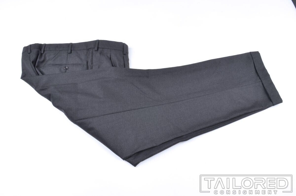 INCOTEX Solid Gray 100% Wool Mens Flat Front Luxu… - image 1