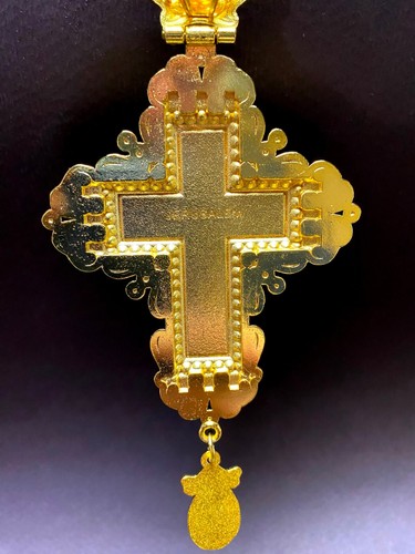 Greek Russian Orthodox Priest Pectoral Cross Pendant Gold Plated Green Stones - Picture 19 of 21