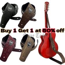 Adjustable PU Leather Guitar Strap Embossed for Acoustic Electric Bass Guitar