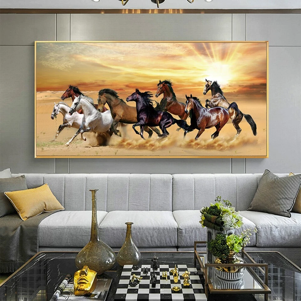 Pintura en lienzo de caballos corriendo arte de pared impresión de póster paisaje animal arte nórdico Foto 4 de 4