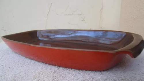Vintage Frankoma Pottery 5Q 15-in Platter/Tray Flame Red Exterior Brown Interior