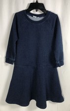 Gap Kids Girl Dress Flare Small Skater Cotton Long Sleeve Denim Stretchy Navy