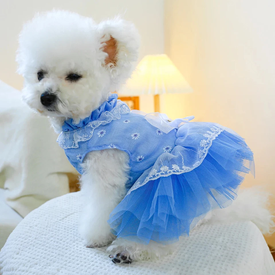 Pet Cat Dog Spring Summer Clothing Blue Bow Waltz Princess Dress for S M Dog Cat - Image 4 of 4