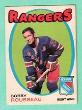 (1) BOBBY ROUSSEAU 1971-72 O-PEE-CHEE # 218 RANGERS CREASED  CARD (I0712)