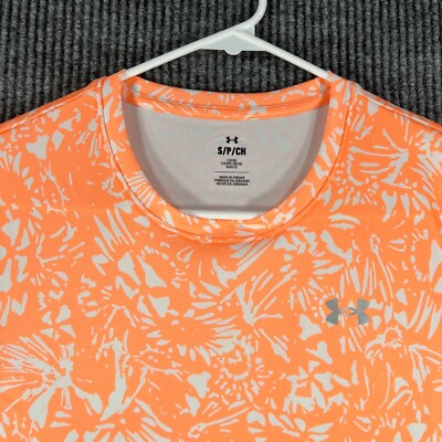 Under Armour Womens Shirt Small Orange Short Sleeve Loose Fit Activewear Gym Run