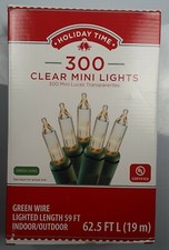 Holiday Time 300 Clear Mini Christmas Lights w/Green Wire 62.5 ft. Ind/Out. Use