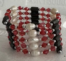 Red With Pearl Magnetic Bracelet Anklet Necklace Fun Multiple Use 35” X 1/4”