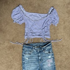 Two Piece Tap Costume - Purple Top with Jeggings, Appliques, and Rhinestones