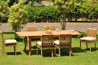 7-Piece Outdoor Teak Dining Set: 94'' Rectangle Extn Table, 6 Armless Chairs Giva