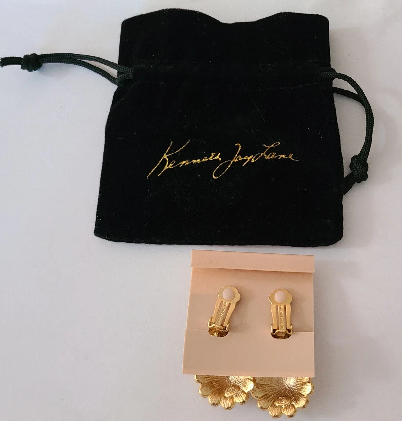 Brincos de gota floral folheados a ouro Kenneth Lane KJL COUTURE - NOVO sem etiquetas - Imagem 4 de 4