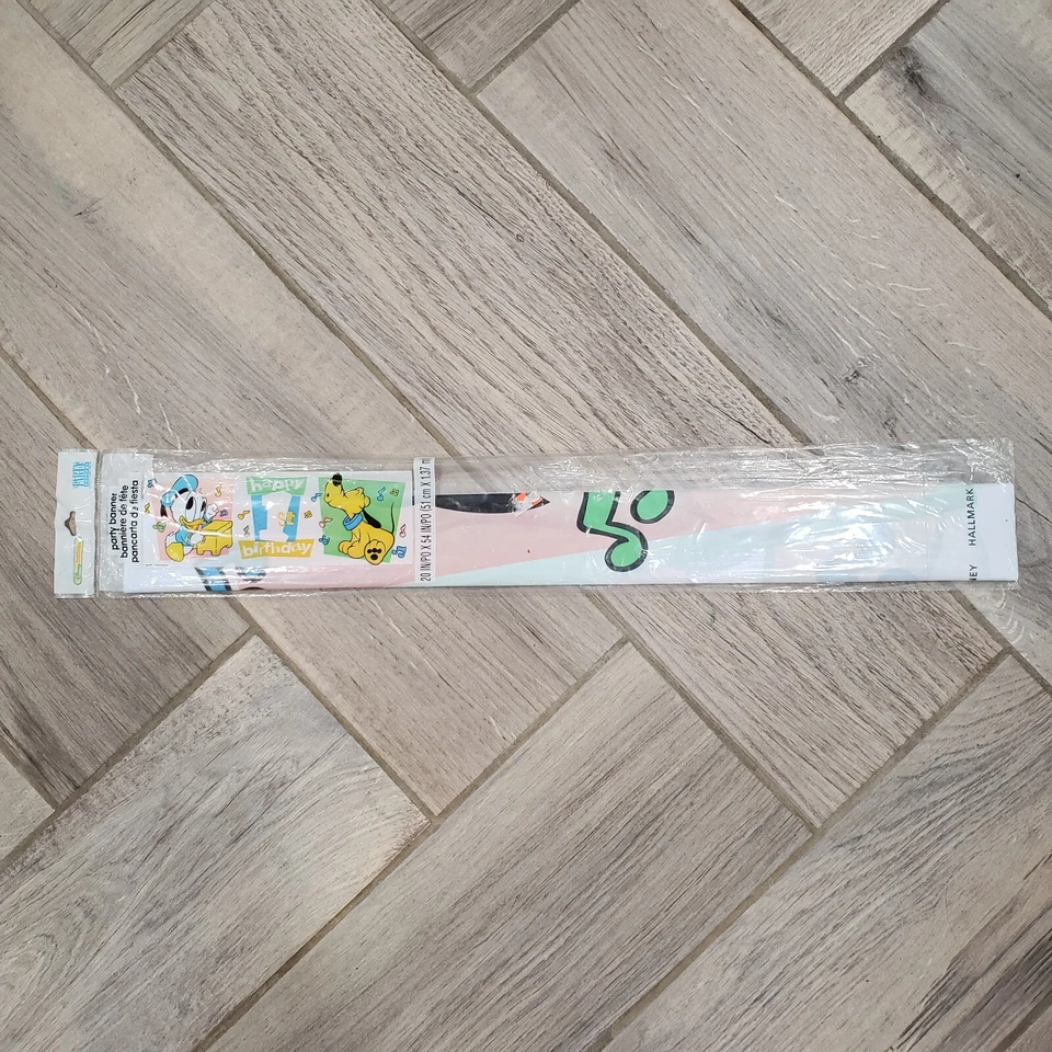 Banner Fiesta Feliz Primer Cumpleaños Disney Bebés De Colección 20"x54" NUEVO en Paquete SELLADO Foto 2 de 4