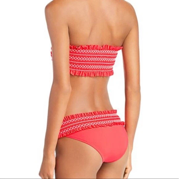 Tory Burch Costa Hipster缩褶比基尼下装罂粟红色全新象牙色 M 中号全新带标签 — 第 3/4 张图片