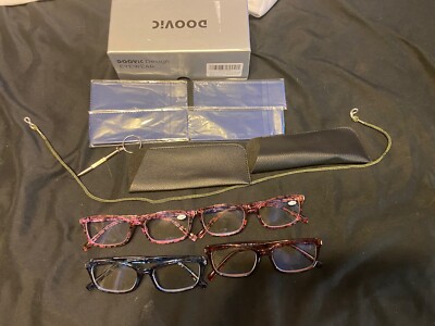 Doovic 4 Pack Computer Reading Glasses 1.50 Strength  Red/Blue/Pink/Brown READ