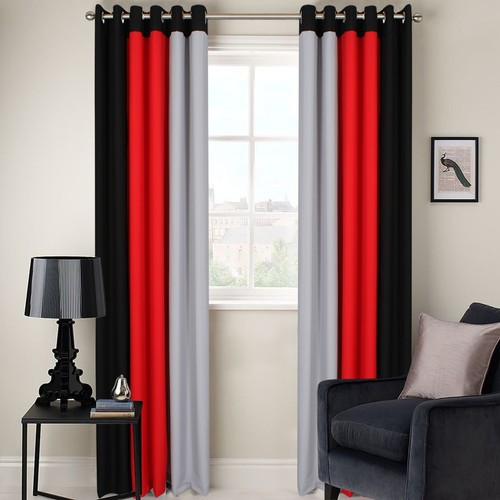 RING TOP FULLY LINED 3 TONE 160GSM READY MADE PAIR OF EYELET CURTAINS FREE P&P!! - Picture 2 of 12