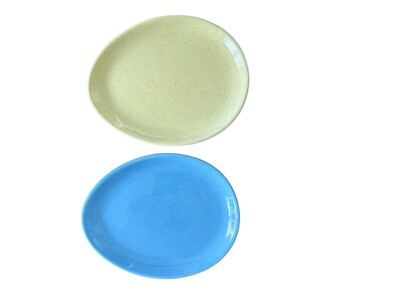 2 Piece Set William Sonoma Speckled Spring Easter Egg Plates Pastel  EUC