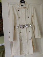 Chic Kookai Sequin Belt Cream Single Button Down Trench Coat Size 36 Uk 8-10