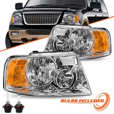 Pair Headlights Assembly For 2003-2006 Ford Expedition Chrome Housing Wbulbs