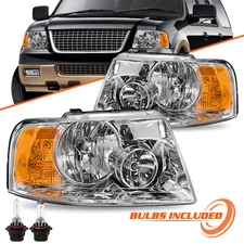 Pair Headlights Assembly For 2003-2006 Ford Expedition Chrome Housing W/Bulbs