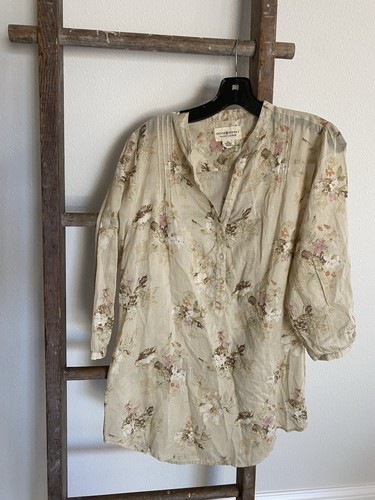 Denim & Supply Ralph Lauren Prairie Bluse M beige Blumen Henley Tunika Knopf