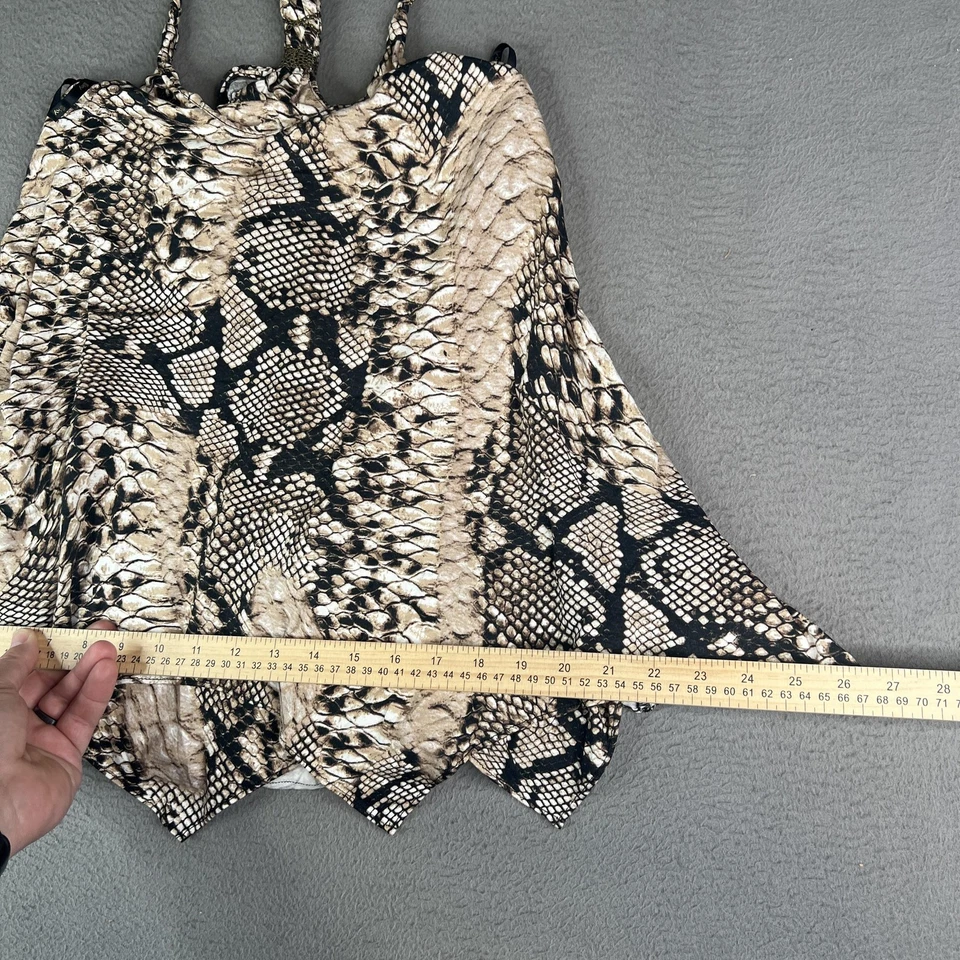 Camiseta sin mangas Sky para mujer pequeña marrón negra estampado de piel de serpiente pañuelo dobladillo hecha en EE. UU. Foto 4 de 4