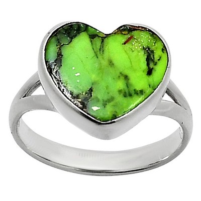 Herz Natur Grün Matrix Türkis 925 Sterling Silber Ring Gr.7 Schmuck R-1073