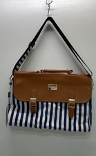 LOVEVOOK Navy White Striped Brown Laptop Messenger Bag Briefcase Case NWT