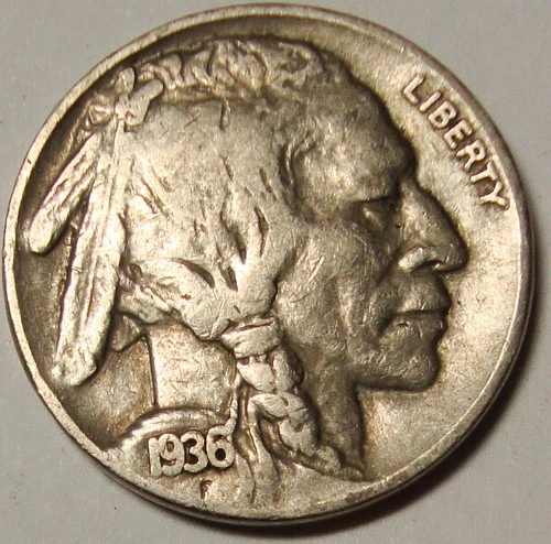 1936 5c Buffalo Nickel Coin #24 Very Fine VF Free Shipping