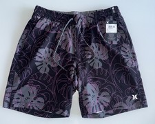 NWT Hurley Lined Swim Shorts Swim Trunks Men  s Medium 7.5 inseam Black Purple