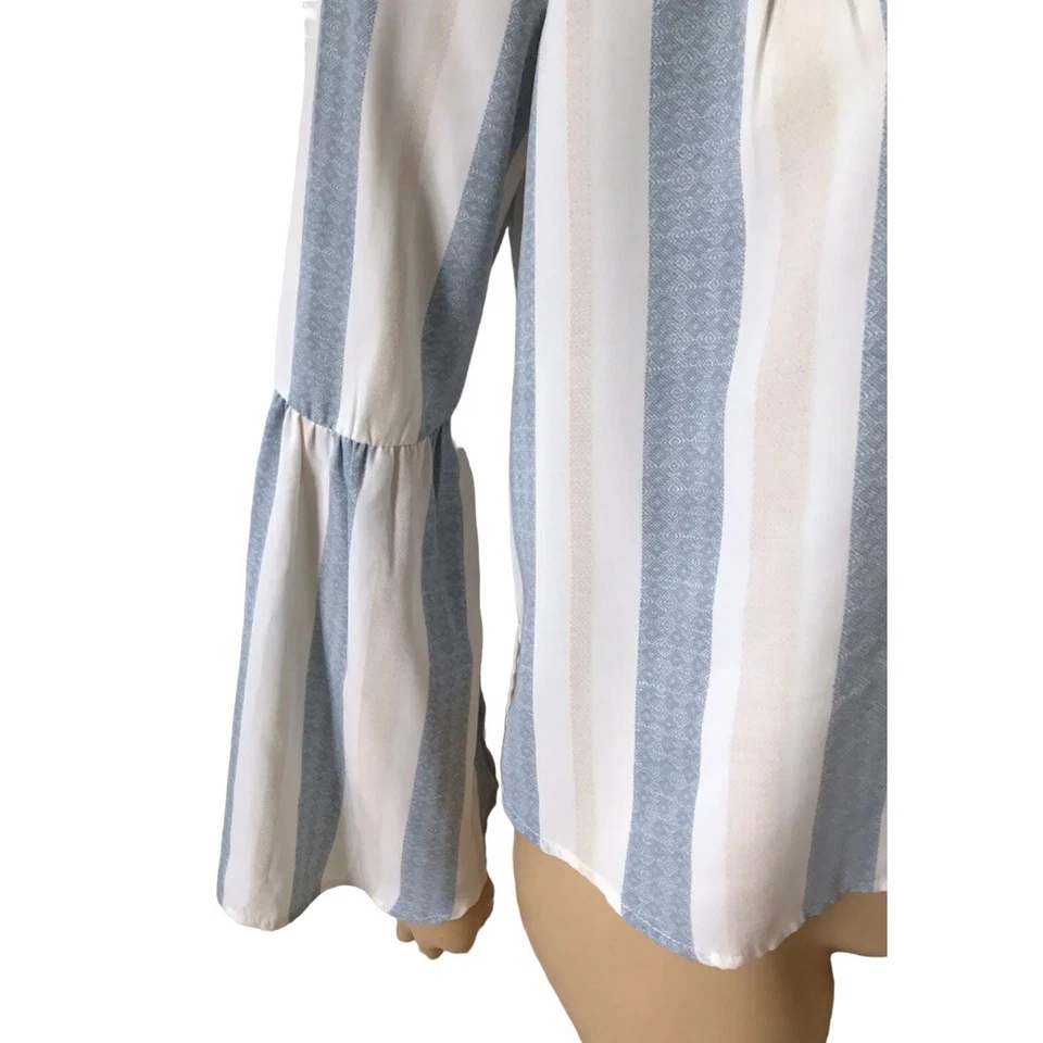 LOVE FIRE Womens Size Medium Striped Long Sleeve Bell Sleeve Button Front Shirt - Image 4 of 4