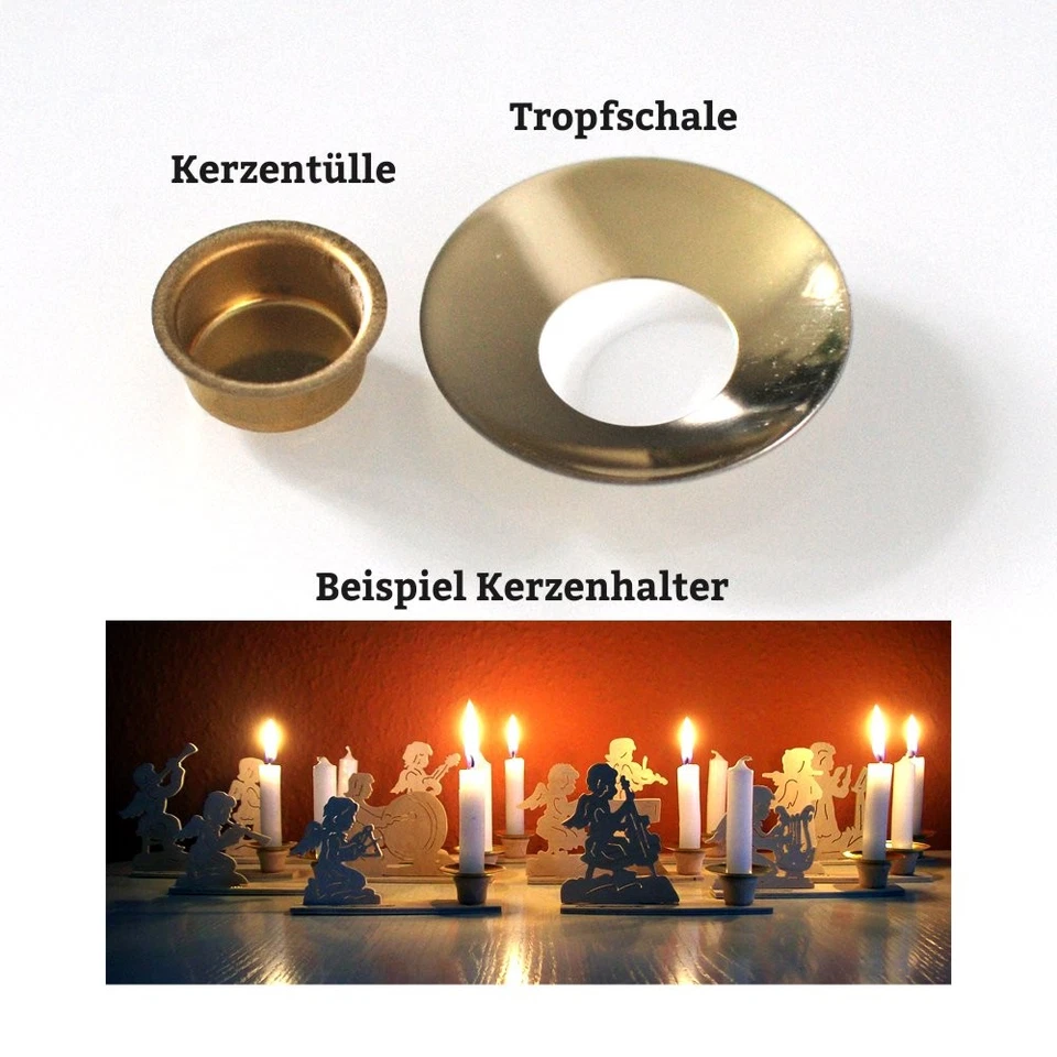 Kerzentüllen Ø 10-22mm Kerzenhalter Messing Blecheinsatz & Tropfschale Metall - Bild 2 von 2