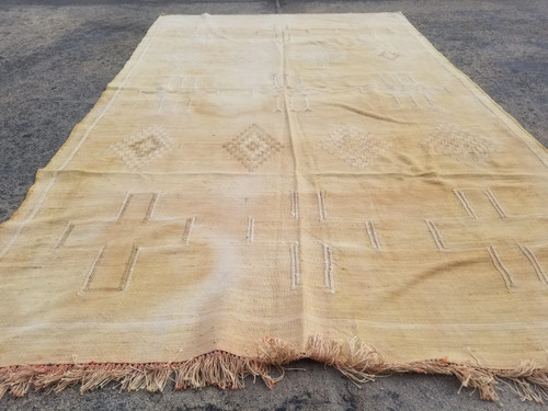 Distressed Vintage Traditional Handmade Moroccan Cactus Kilim 7x4.2ft