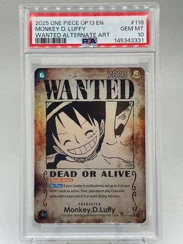 2025 One Piece Monkey D. Luffy Wanted Poster English Alt Art OP13-118 SP PSA 10